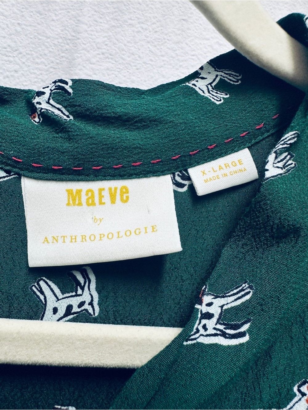 Anthropologie Maeve Adagio Dog Print Green Ruffled Bow-tie Blouse XL Animal Boho - Picture 4 of 7